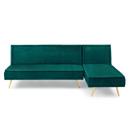 Brossard Velvet 3 Seater Chaise Corner Sofa Bed In Green_4