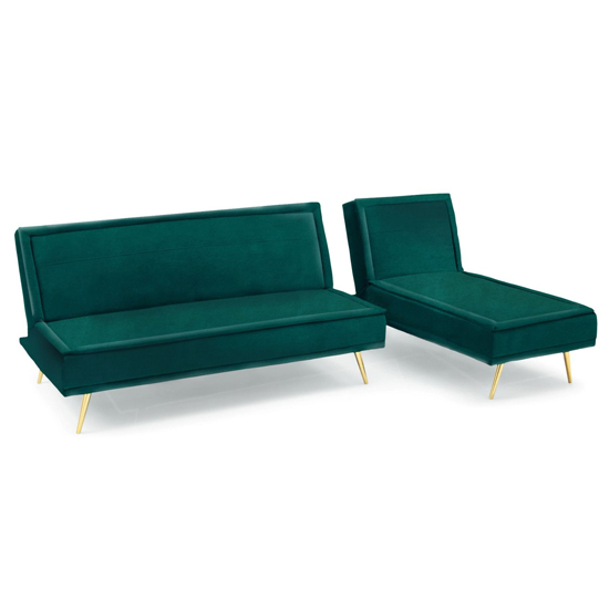 Brossard Velvet 3 Seater Chaise Corner Sofa Bed In Green_5