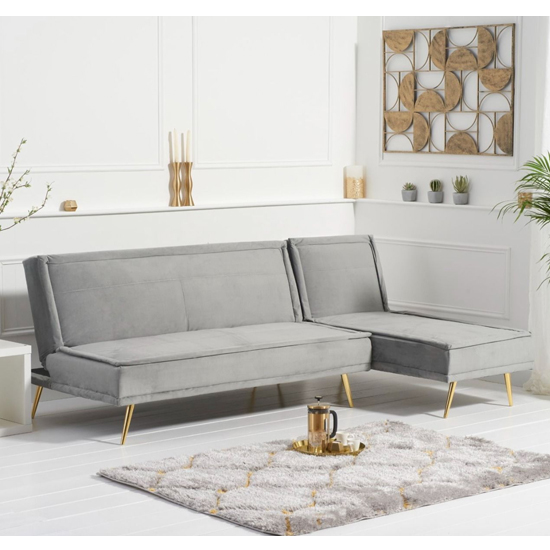 Brossard Velvet 3 Seater Chaise Corner Sofa Bed In Grey_2