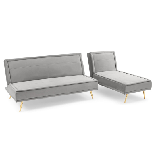 Brossard Velvet 3 Seater Chaise Corner Sofa Bed In Grey_4