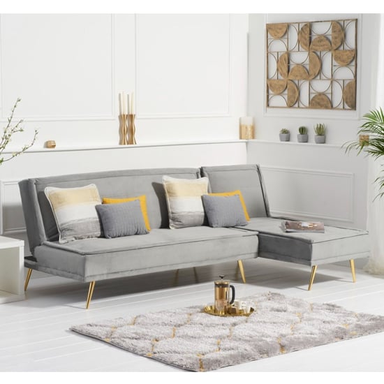 Brossard Velvet 3 Seater Chaise Corner Sofa Bed In Grey