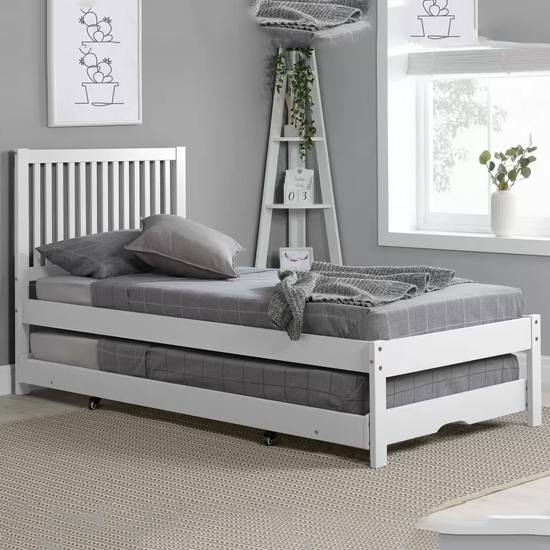 Product photograph of Broxton Rubberwood Single Bed With Guest Bed In White from Furniture in Fashion