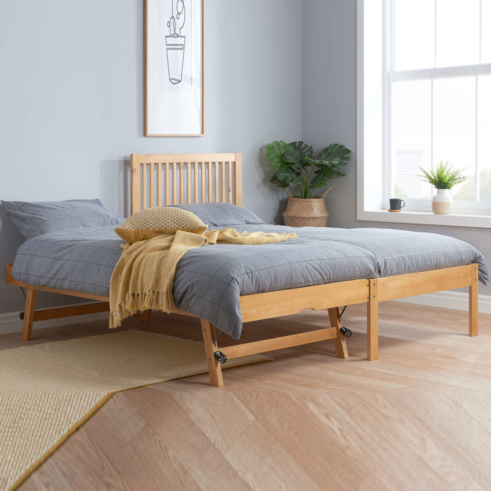 Broxton Wooden Single Bed With Guest Bed In Honey Pine