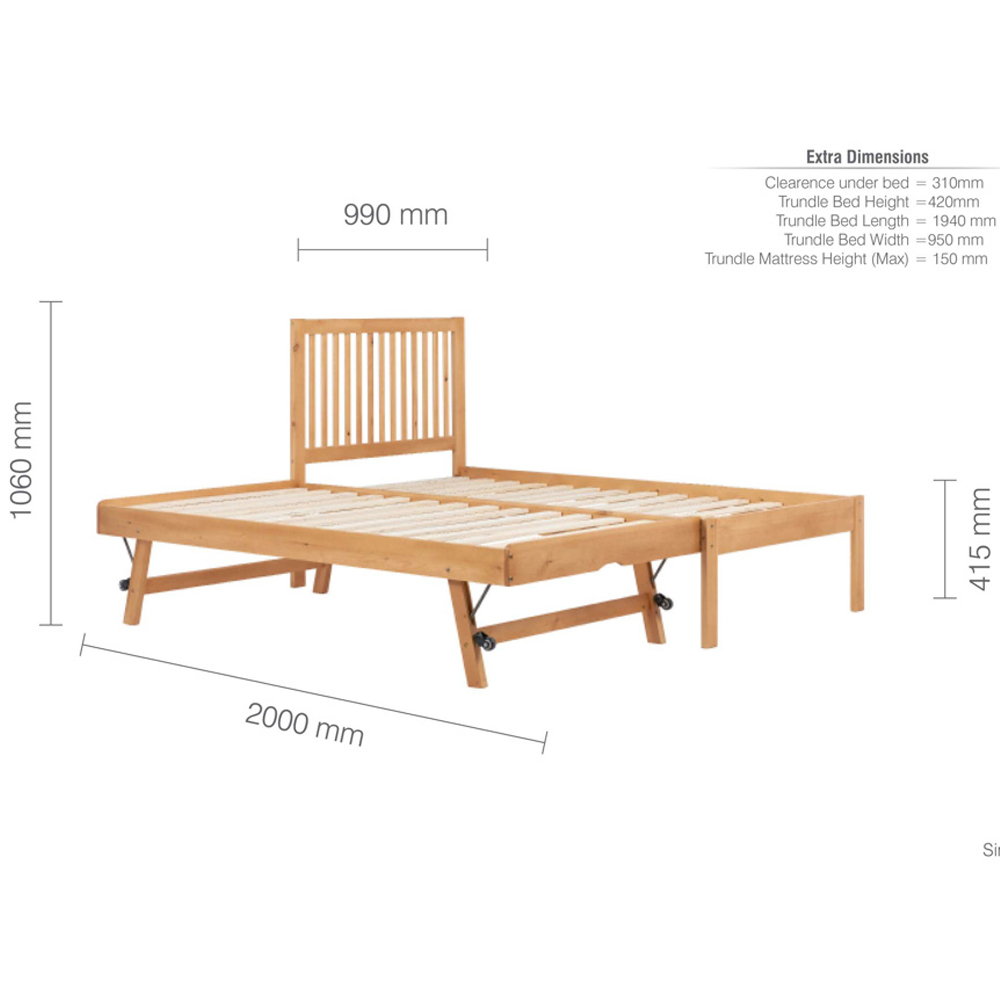 Broxton Wooden Single Bed With Guest Bed In Honey Pine