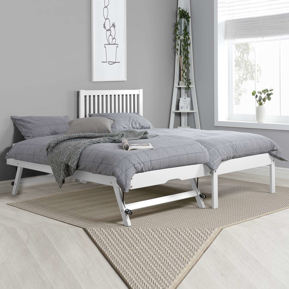 Broxton Wooden Single Bed With Guest Bed In White