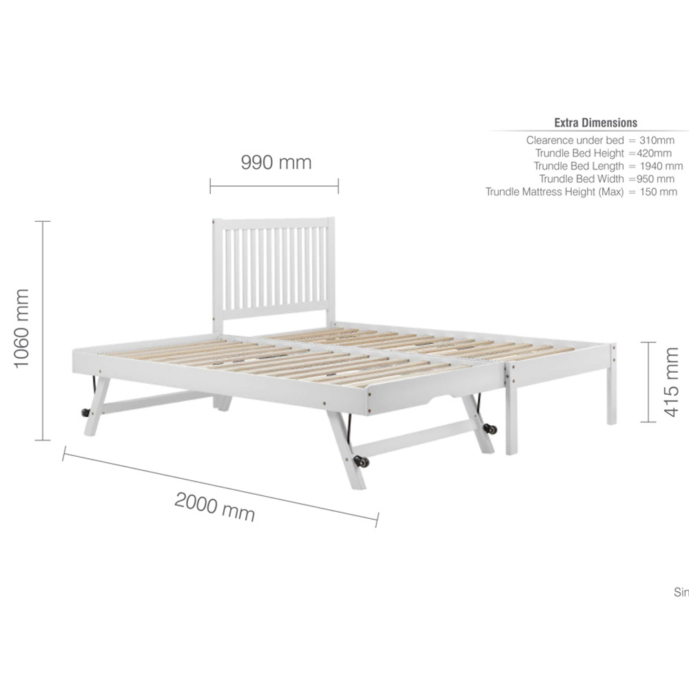 Broxton Wooden Single Bed With Guest Bed In White