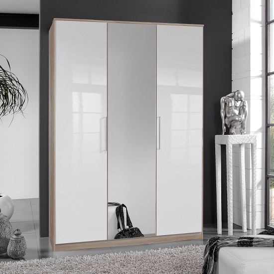 Read more about Bruce mirrored wardrobe in oak effect white gloss fronts