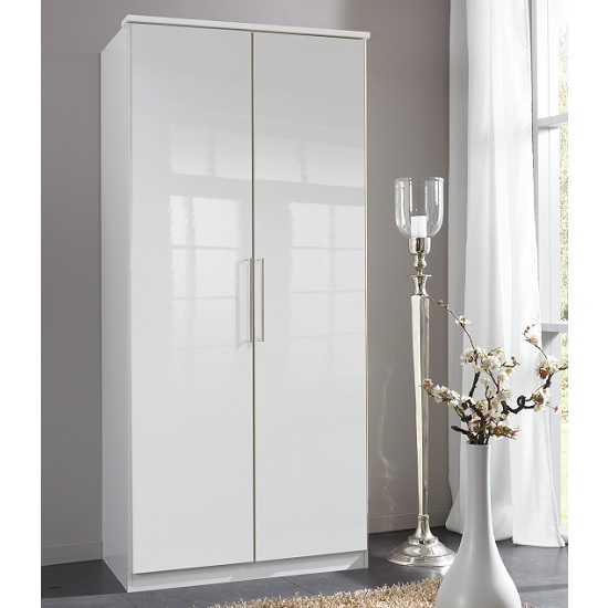 Product photograph of Bruce Wardrobe In White With High Gloss Fronts And 2 Doors from Furniture in Fashion