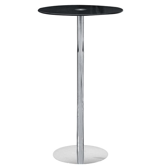 Read more about Amansinaya round black glass top bar table with chrome base