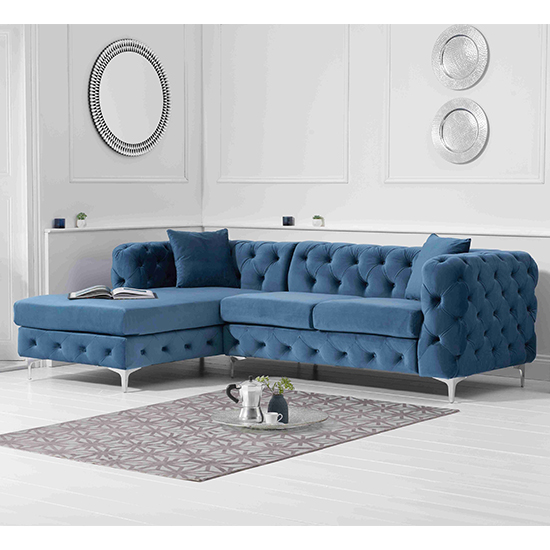 Bruket Velvet Left Facing Corner Chaise Sofa In Blue_2