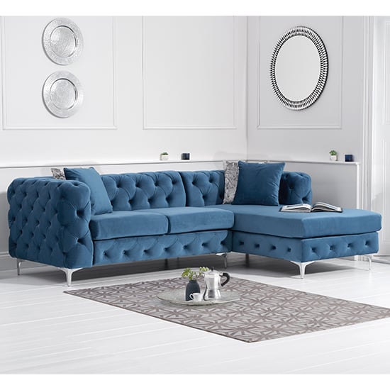 Bruket Velvet Right Facing Corner Chaise Sofa In Blue_1