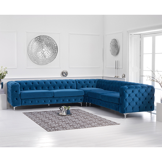 Bruket Chesterfield Velvet Corner Sofa In Blue_2