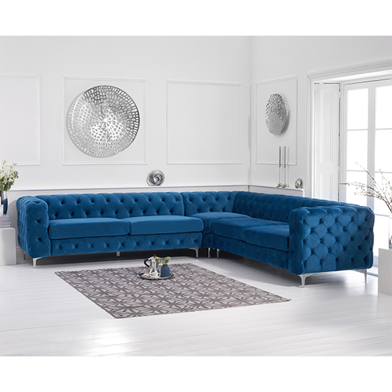 BrUKet Velvet Upholstered Corner Sofa In Blue FiF