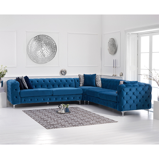 BrUKet Velvet Upholstered Corner Sofa In Blue FiF