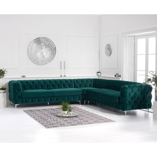 Bruket Chesterfield Velvet Corner Sofa In Green_2