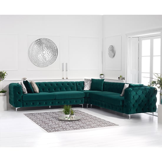 Bruket Chesterfield Velvet Corner Sofa In Green_1