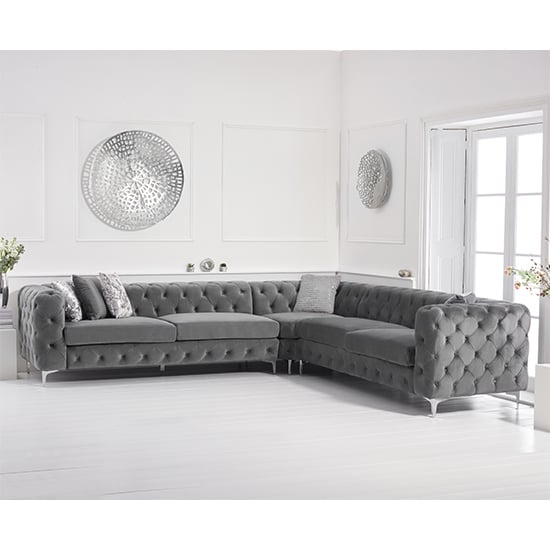 Bruket Chesterfield Velvet Corner Sofa In Grey