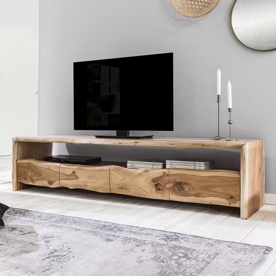 Brunch Wooden Tv Stand Wide In Acacia Wood With 4 Drawers Brunch Wooden Tv Stand Wide In Acacia Wood With 4 Drawers