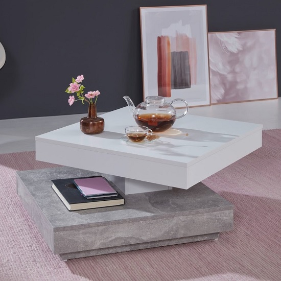 Brunch Rotating Coffee Table Square In White And Cement Grey_2