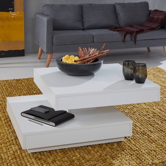 Brunch Wooden Rotating Coffee Table Square In White_1