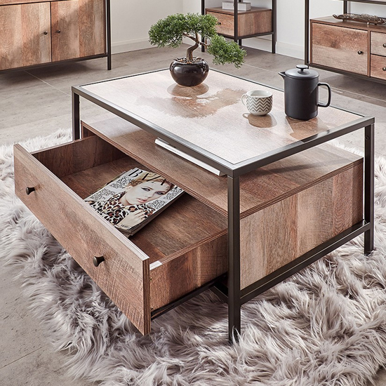 Brunel Coffee Table In Mango Wood Effect With 1 Drawer Furniture in