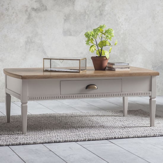 Read more about Brunet wooden coffee table with 1 drawer in taupe