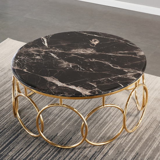 Bruno Black Marble Coffee Table With Gold Stainless Steel Legs Sale