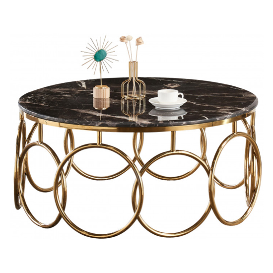 Bruno Black Marble Coffee Table With Gold Stainless Steel