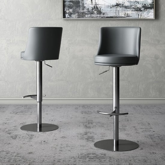 Banbury Grey Faux Leather Gas-lift Bar Stools In Pair_1