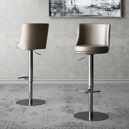 Photo of Banbury taupe faux leather gas-lift bar stools in pair