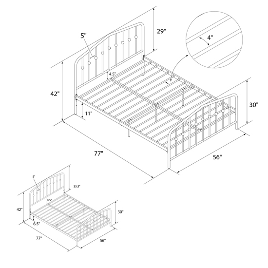 Brunswick Metal Double Bed In Grey