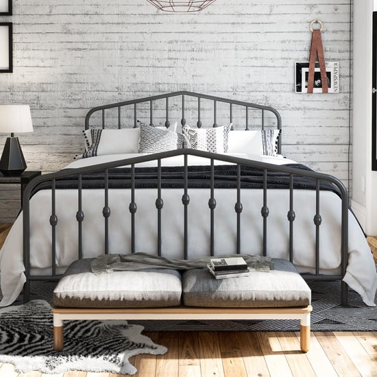 Brunswick Metal King Size Bed In Grey