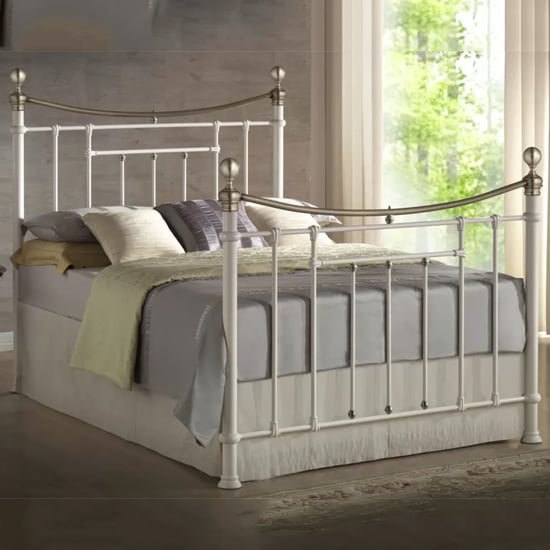 Product photograph of Brunt Metal Double Bed In Cream from Furniture in Fashion