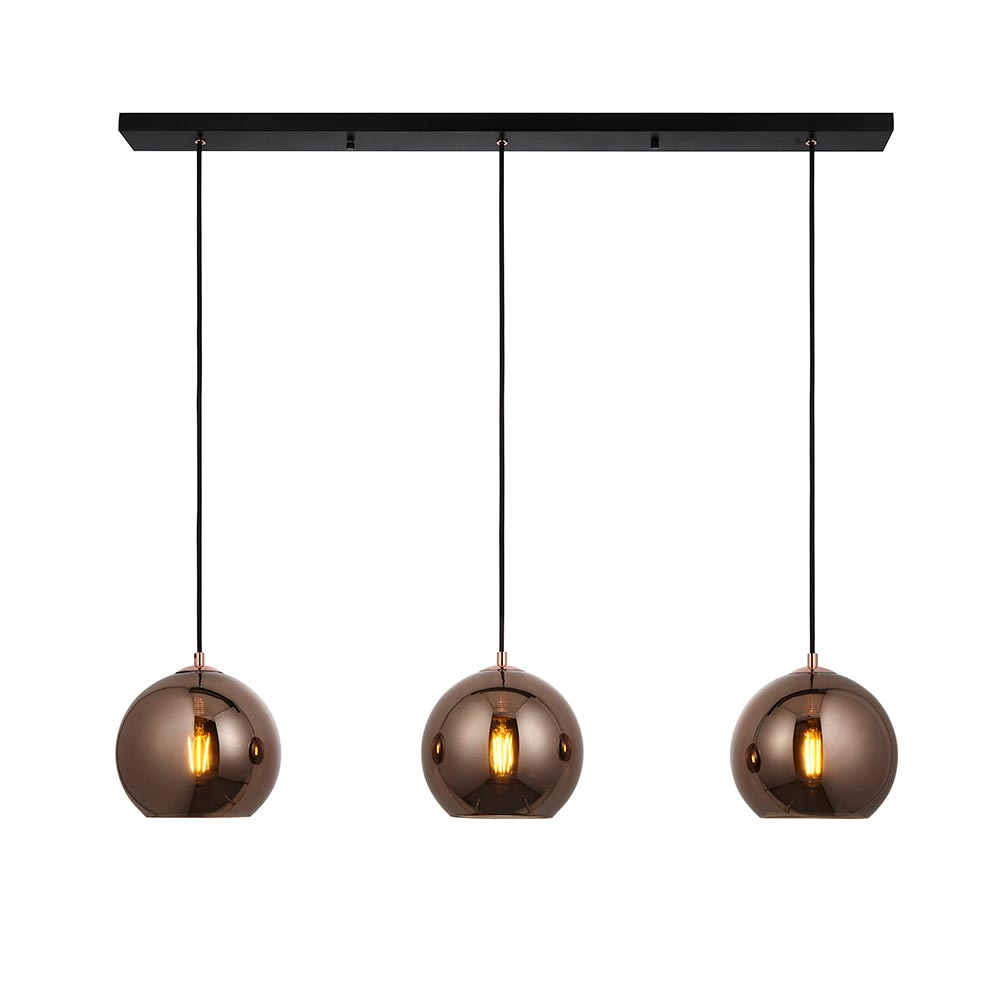 Brussels Mirrored Glass 3 Lights Pendant Light In Gold Black