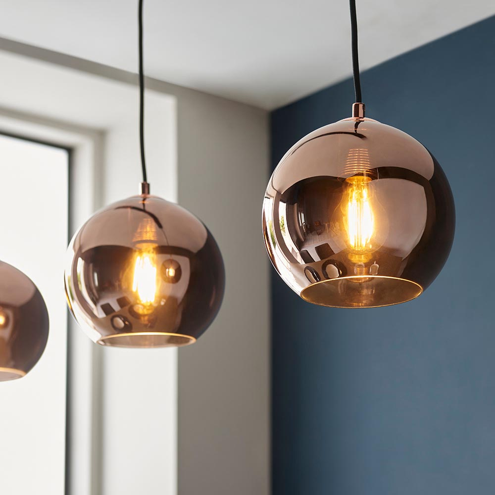 Brussels Mirrored Glass 3 Lights Pendant Light In Gold Black