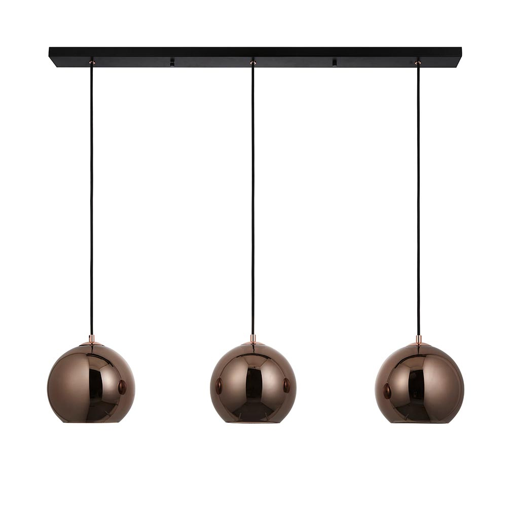 Brussels Mirrored Glass 3 Lights Pendant Light In Gold Black