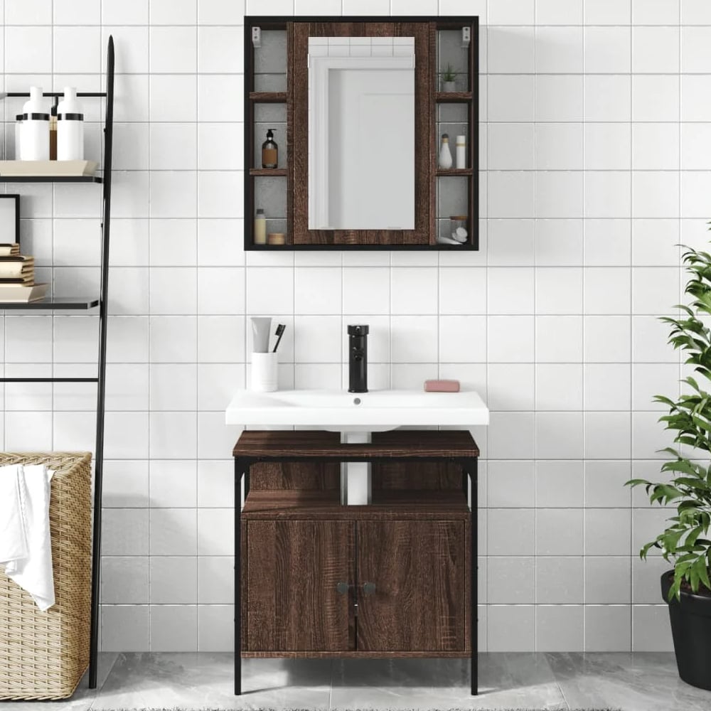 Read more about Brussels wooden 2 piece bathroom furniture set in brown oak