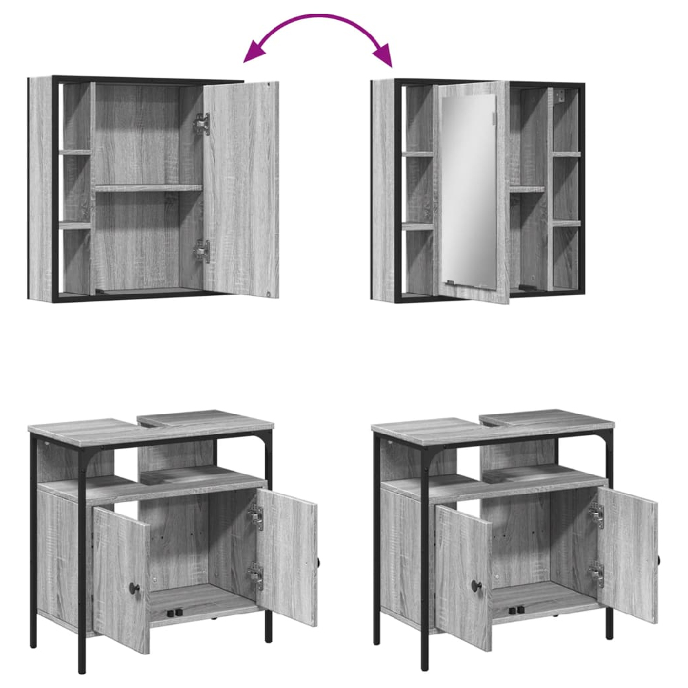Brussels Wooden 2 Piece Bathroom Furniture Set In Grey Sonoma