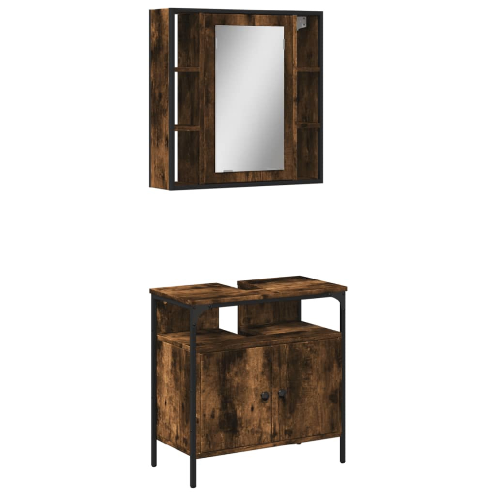 Brussels Wooden 2 Piece Bathroom Furniture Set In Smoked Oak