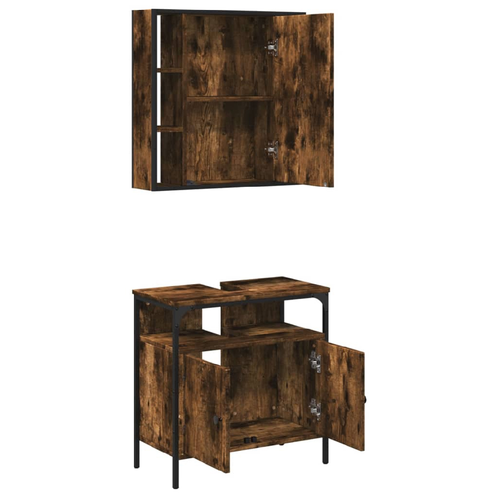 Brussels Wooden 2 Piece Bathroom Furniture Set In Smoked Oak
