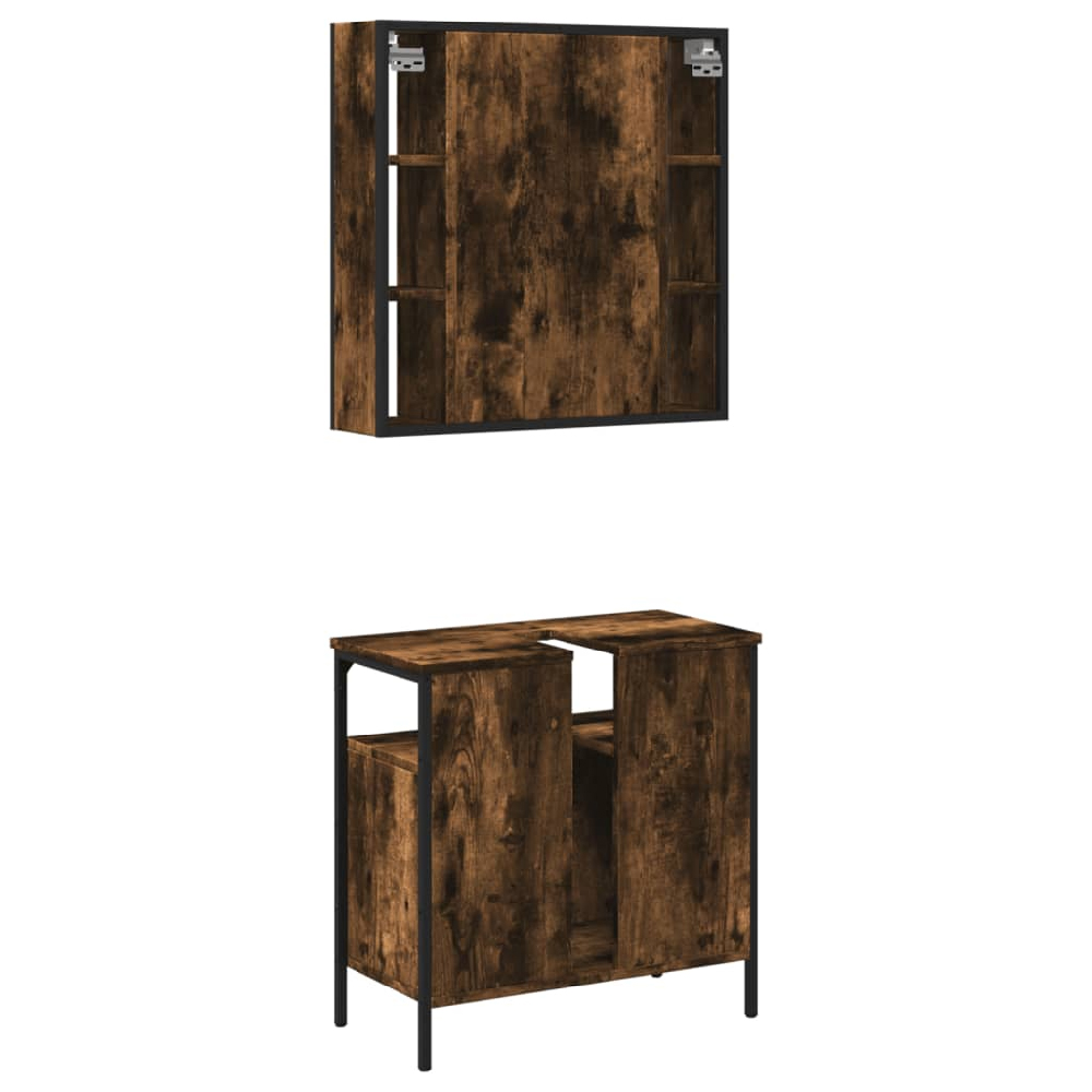 Brussels Wooden 2 Piece Bathroom Furniture Set In Smoked Oak