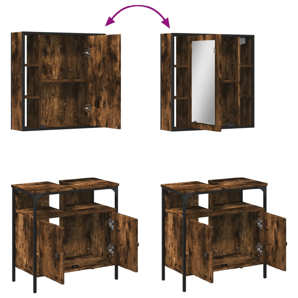 Brussels Wooden 2 Piece Bathroom Furniture Set In Smoked Oak