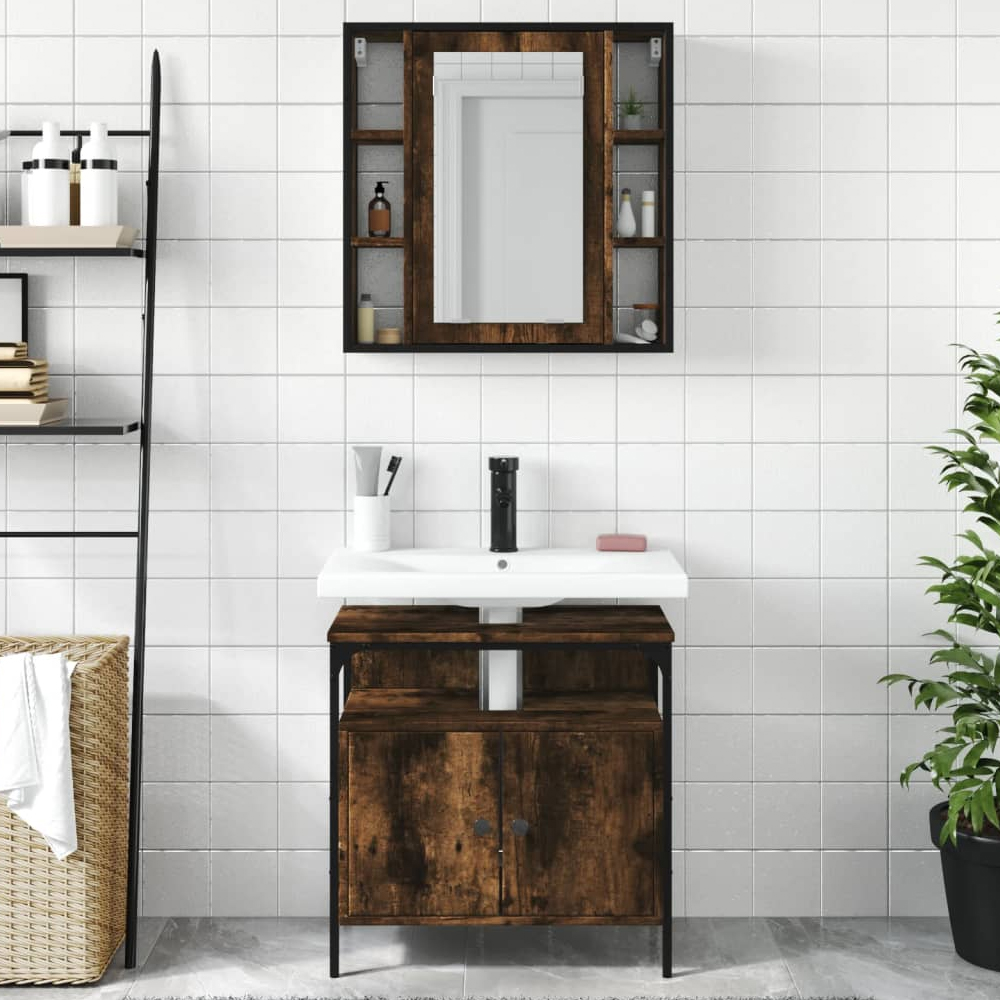 Read more about Brussels wooden 2 piece bathroom furniture set in smoked oak