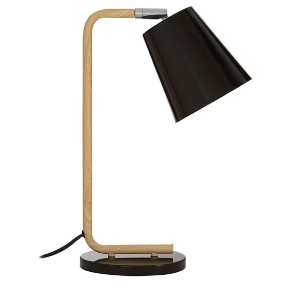 Read more about Bruyo black metal table lamp with natural wooden base