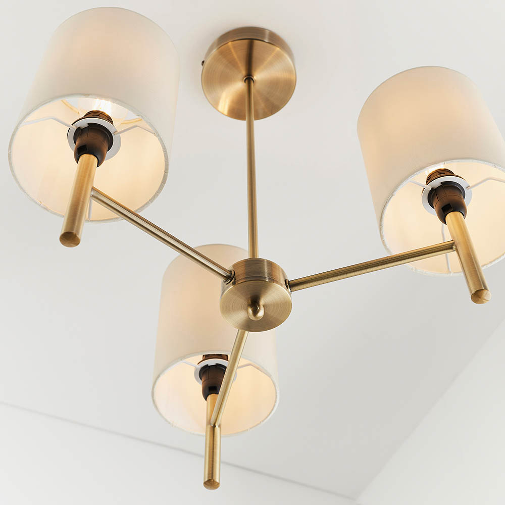 Bryan Fabric Shade 3 Lights Semi-Flush Pendant Light In Brass