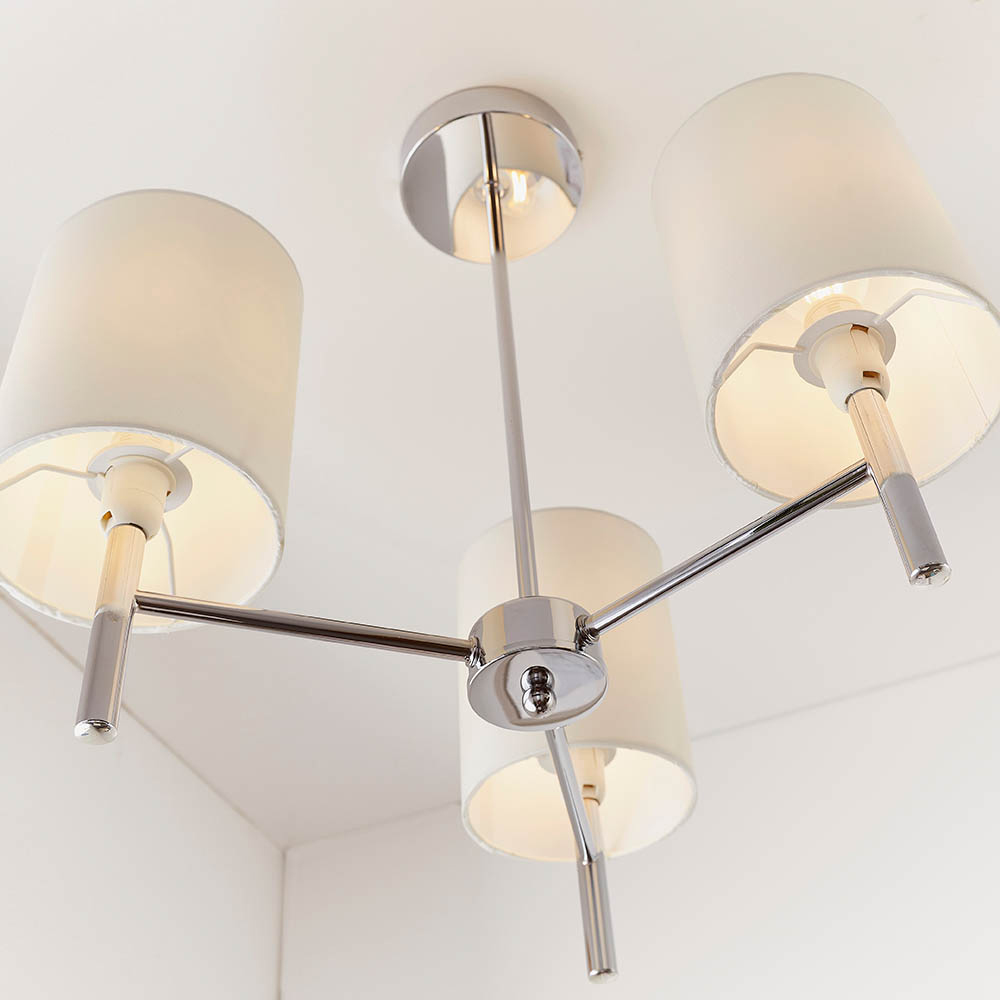 Bryan Fabric Shade 3 Lights Semi-Flush Pendant Light In Chrome