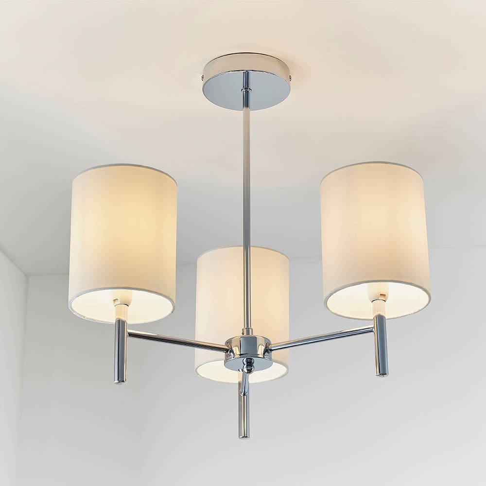 Read more about Bryan fabric shade 3 lights semi-flush pendant light in chrome