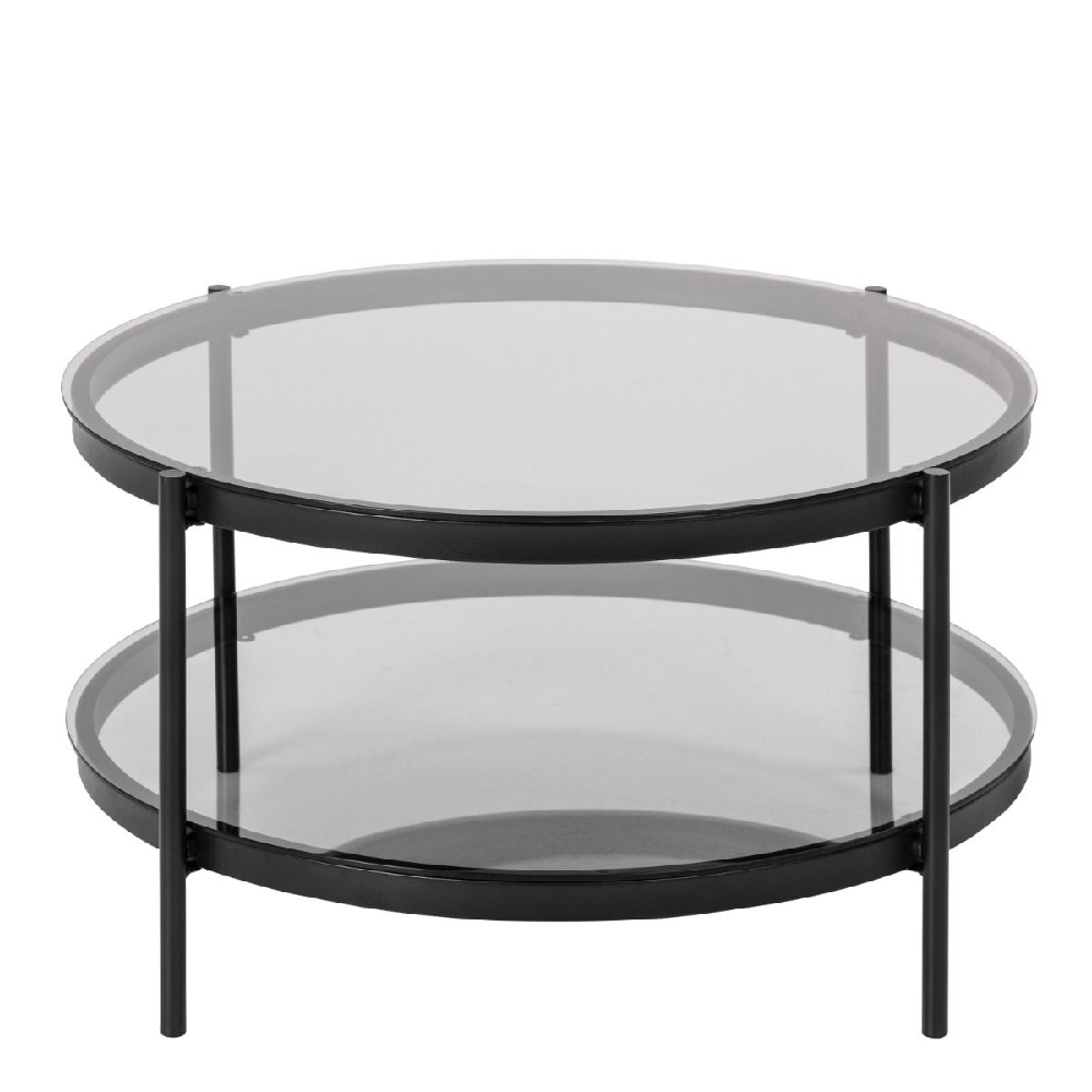 Bryan Smoked Glass Coffee Table Round With Black Metal Frame