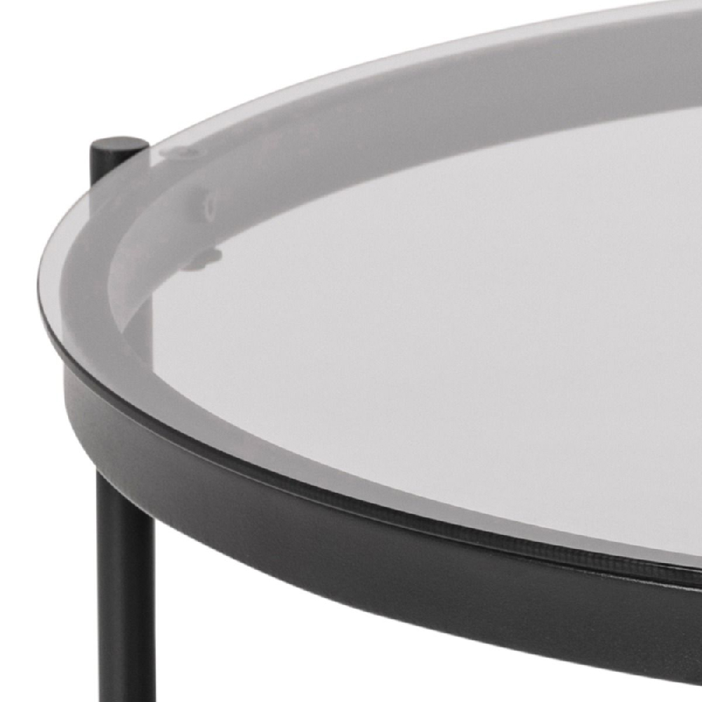 Bryan Smoked Glass Coffee Table Round With Black Metal Frame