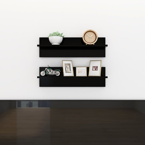 Bryce Set Of 2 High Gloss Wall Shelf In Black Furniture in Fashion